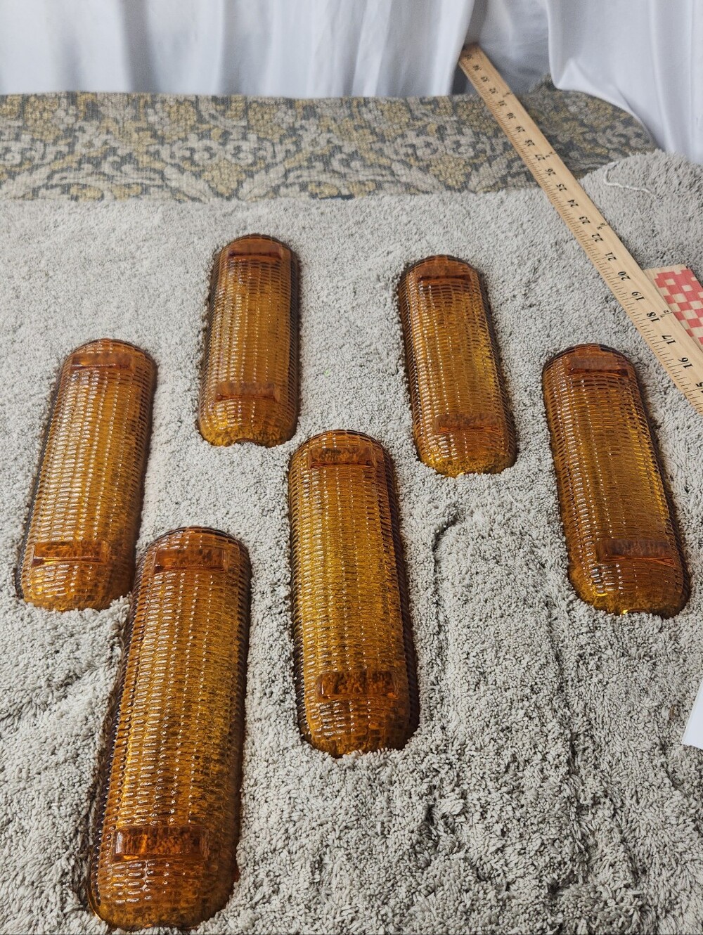 Corn On The Cob Holders - Amber Colored Glass - Set Of 6 Vintage